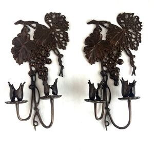 SPI Vintage Brass Wall Sconces Candelabra Pair of 2 Grapes Leaves Motif Art Deco